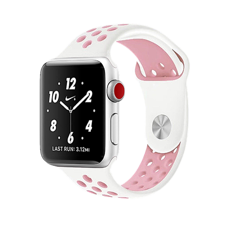 White and Pink Nike Style Silicone Sport Band for Apple Watch.