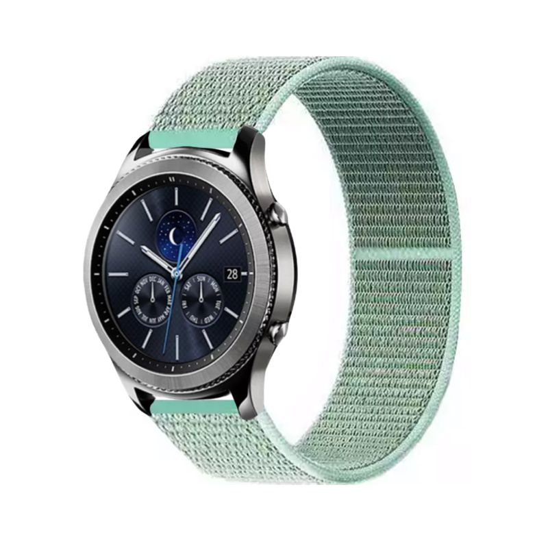 Marine Green Nylon Sport Universal Watch Loop Band on Samsung Gear S3 Classic Watch.