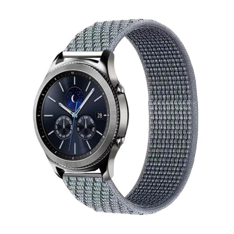 Obsidian Mist Green Gray Nylon Sport Universal Watch Loop Band on Samsung Gear S3 Classic Watch.