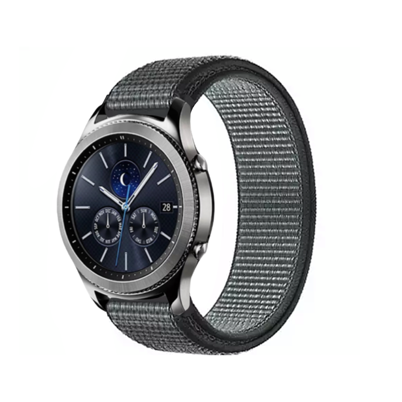 Storm Gray Nylon Sport Universal Watch Loop Band on Samsung Gear S3 Classic Watch.