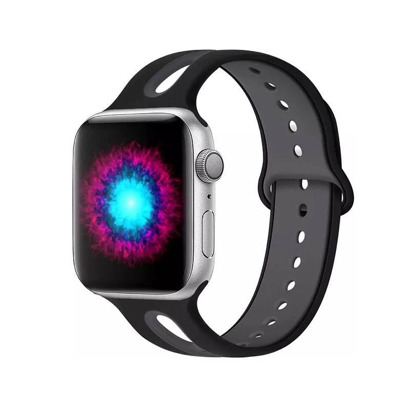 Black and Gray Open Style Silicone Sport Band for Apple Watch.