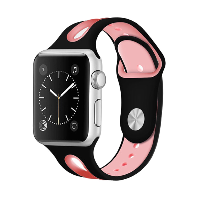 Black and Pink Open Style Silicone Sport Band for Apple Watch.