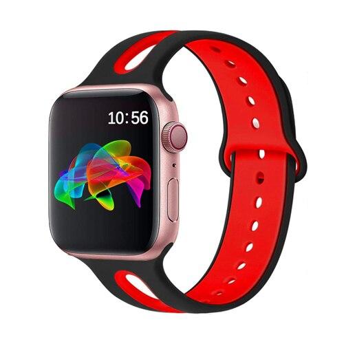 Black and Red Open Style Silicone Sport Band for Apple Watch.