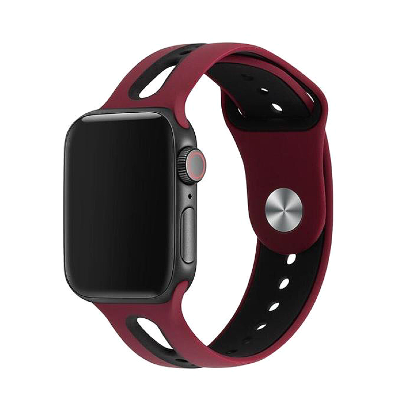 Wine and Black Open Style Silicone Sport Band for Apple Watch.