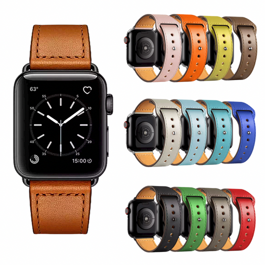 Group of Premium Leather Apple Watch Bands in Various Colors.