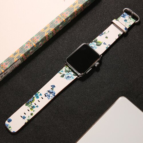 Rose Print Leather Band for Apple Watch