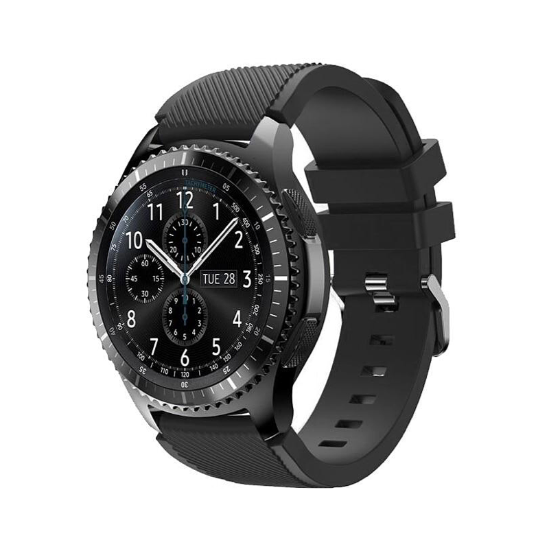 Black Rugged Silicone Sport Universal Watch Band on Samsung Gear S3 Frontier.